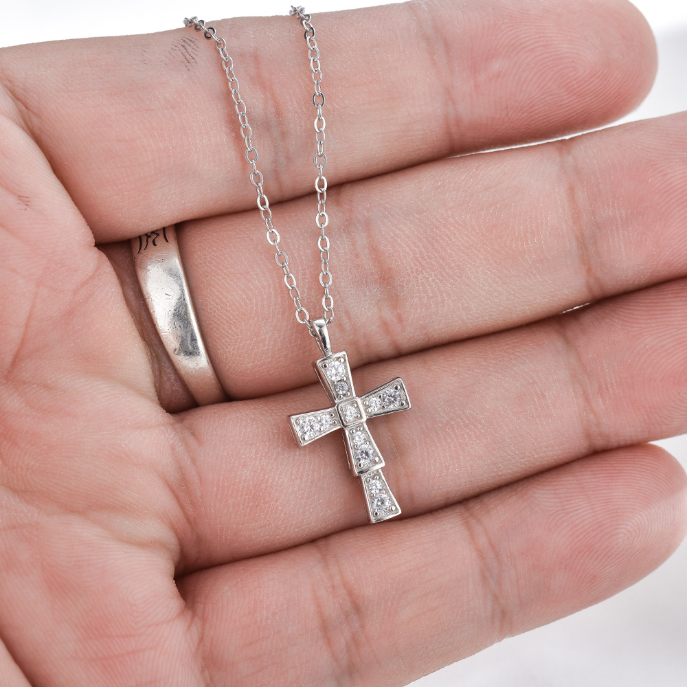 18 Inch Sterling Silver Cross Necklace for Men | Minimalist Diamond Cross Pendant on 18