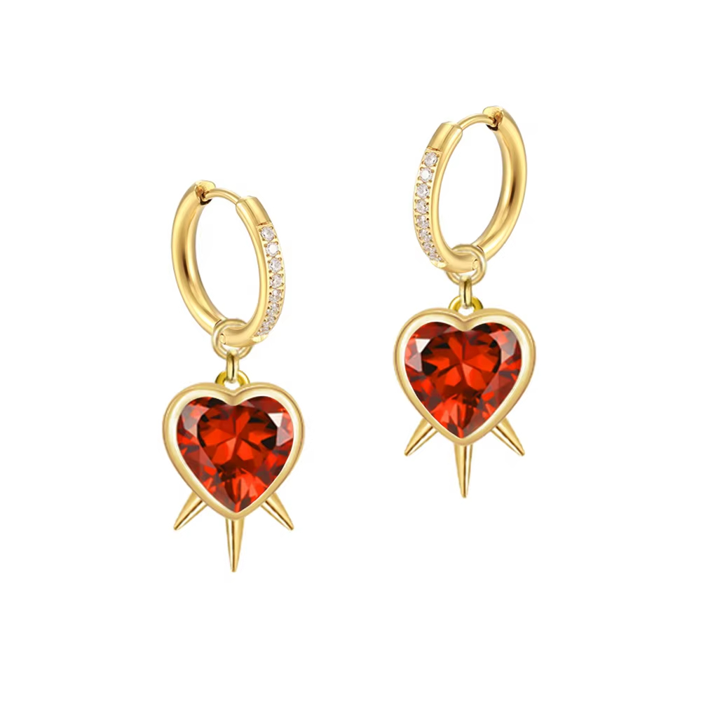 18k Gold Plated Spikes Love Heart 3A Multi Cubic Zirconia Stones Hoop Earring Fashion Jewelry Earrings for Girls
