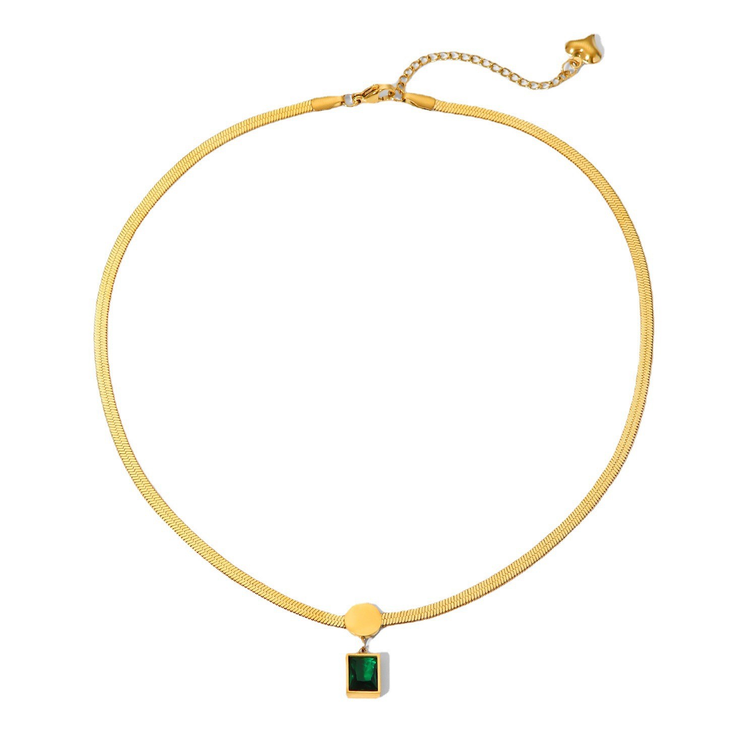 Emerald Green Rectangle Pendant Necklace – Gold Titanium Steel Chain