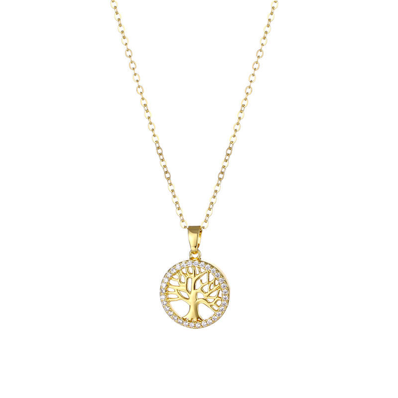 2025 Gold Plated Dainty Necklace Zircon Hollow Life Tree Necklace Stainless Steel Chain Necklace for Women
