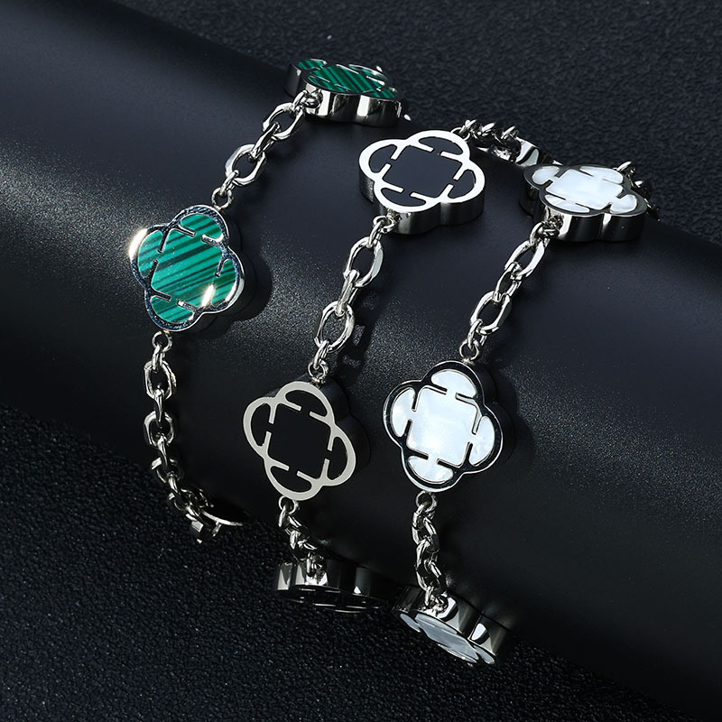 2025 New Unisex Men's Stainless Steel Link Bracelet Green White Black Clovers Stone Vintage Charm Hot Selling Gold Fashion Gift