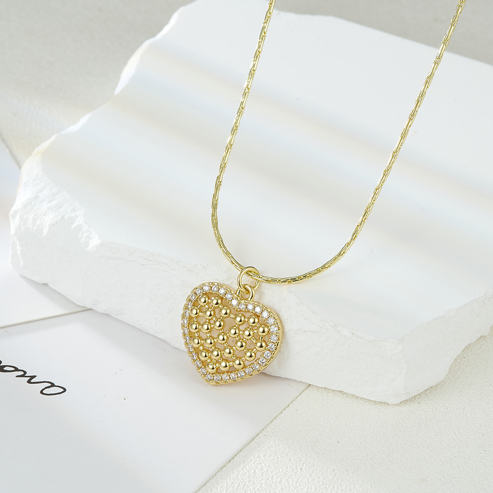 2025 New Wholesale Fashion 18K Gold Plated Copper Double Love Zircon Pendant Necklace Vintage Style Jewelry Accessories Set