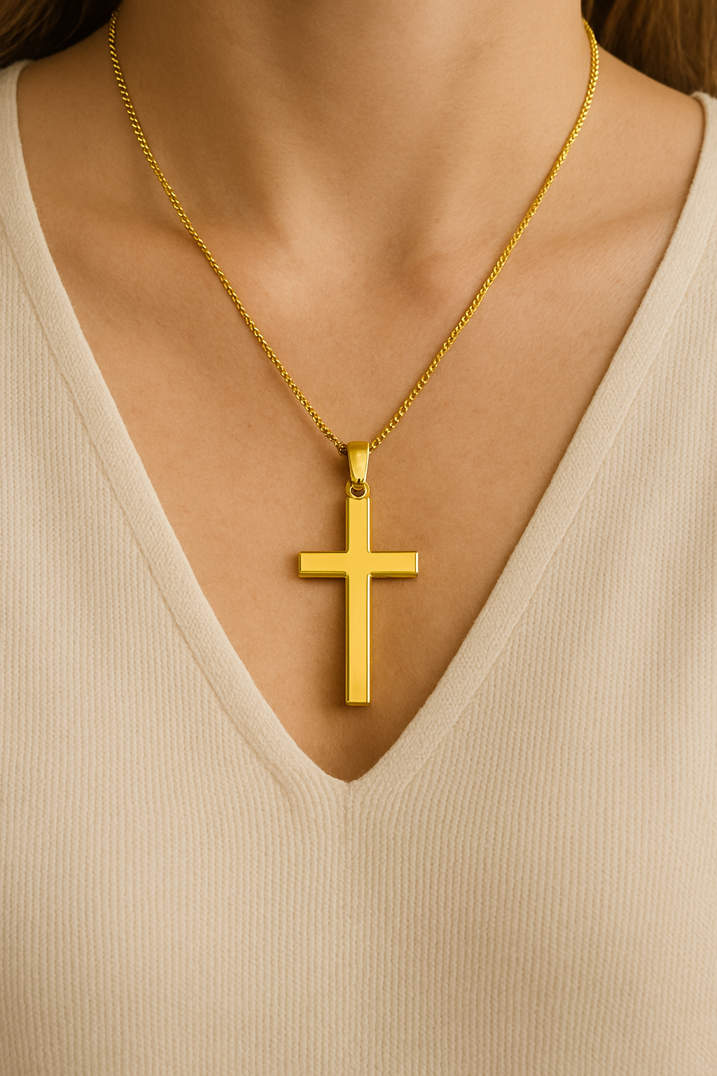 Elegant 2 Inch Gold Cross Pendant Necklace for Women – Religious Jewelry