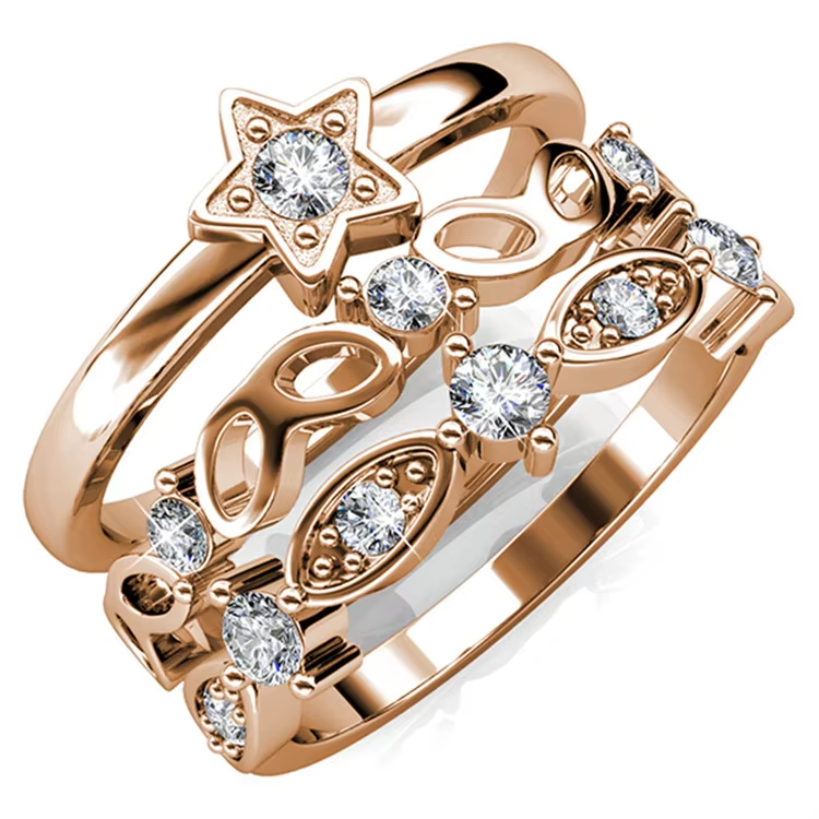 3-in-1 Stackable Star Crystal Rings for Women – Fashion Round Brilliant Cut Engagement Wedding Jewelry