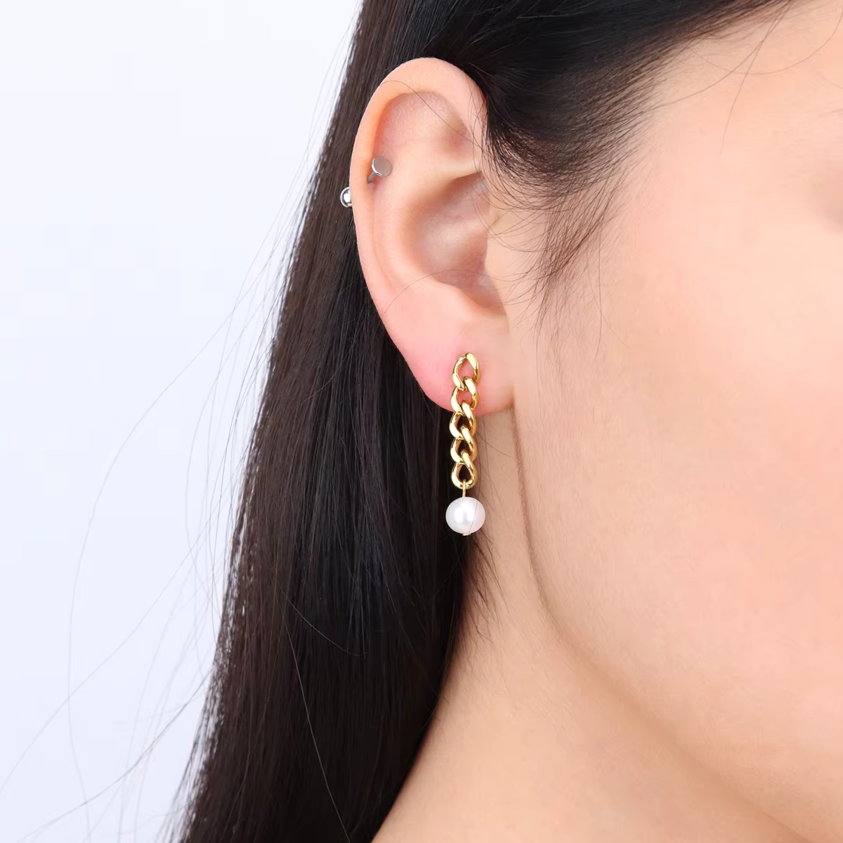 316L Stainless Steel Asymmetrical Tassel Natural Pearl Earrings Beads Drop Earrings for Women