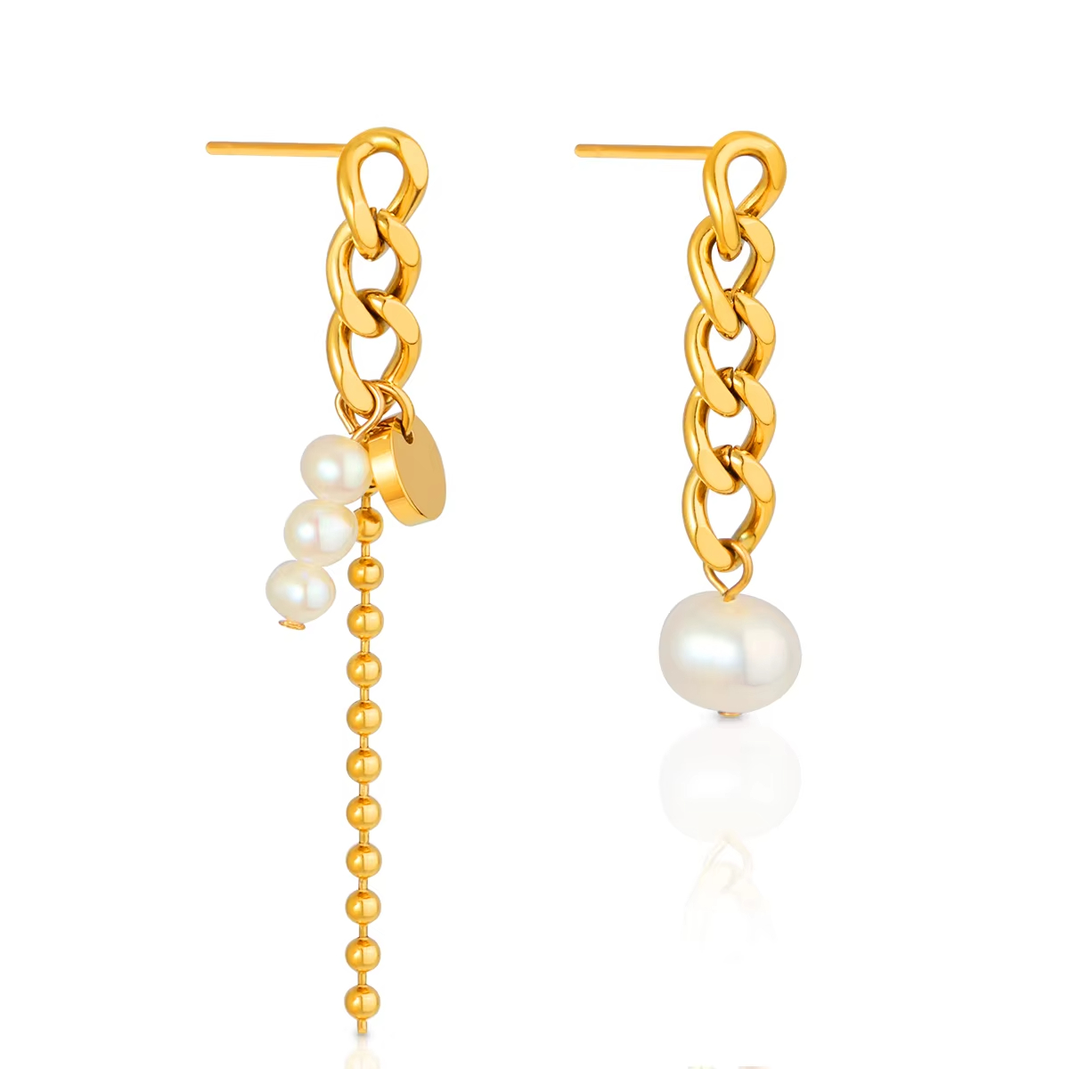 316L Stainless Steel Asymmetrical Tassel Natural Pearl Earrings Beads Drop Earrings for Women