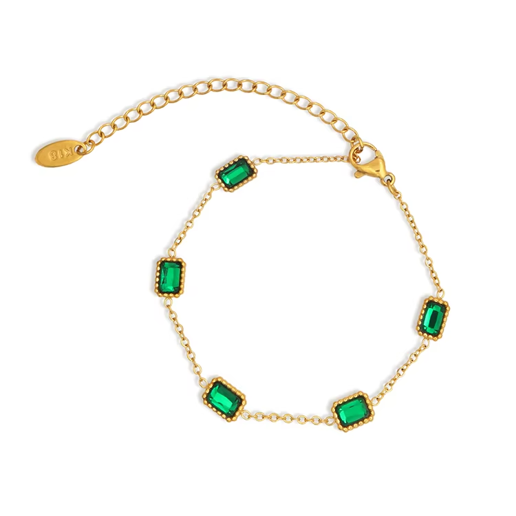 316L Stainless Steel PVD Gold Plated Personalized Charm Women Stainless Steel Bling Cubic Zircon Bracelet