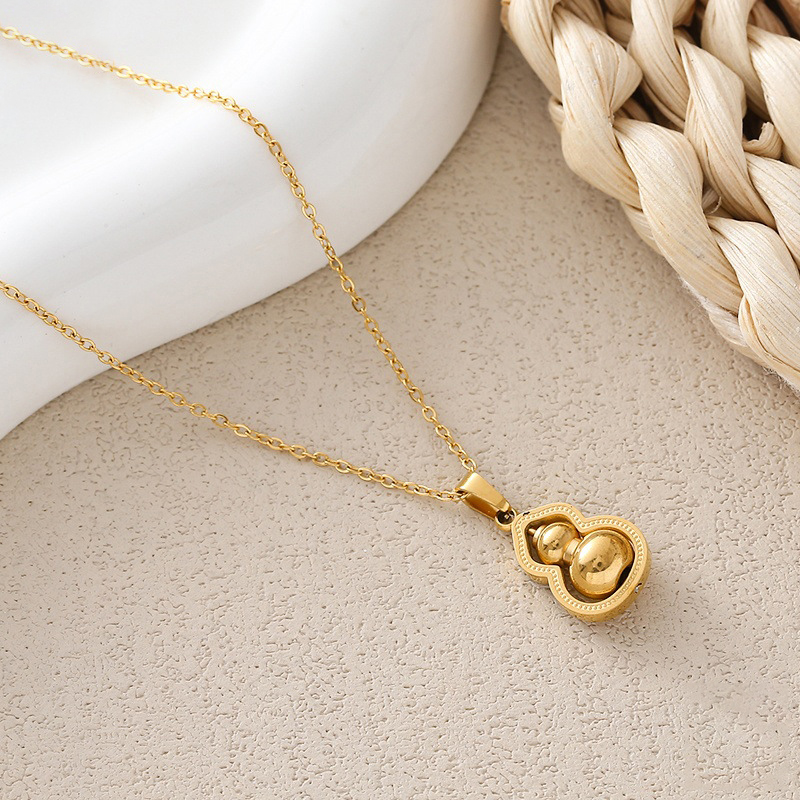 Glossy Gourd Pendant Necklace in 316L Stainless Steel