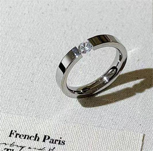 Elegant Solitaire Stainless Steel Ring with Inset Zircon - Rose Gold Wedding Style