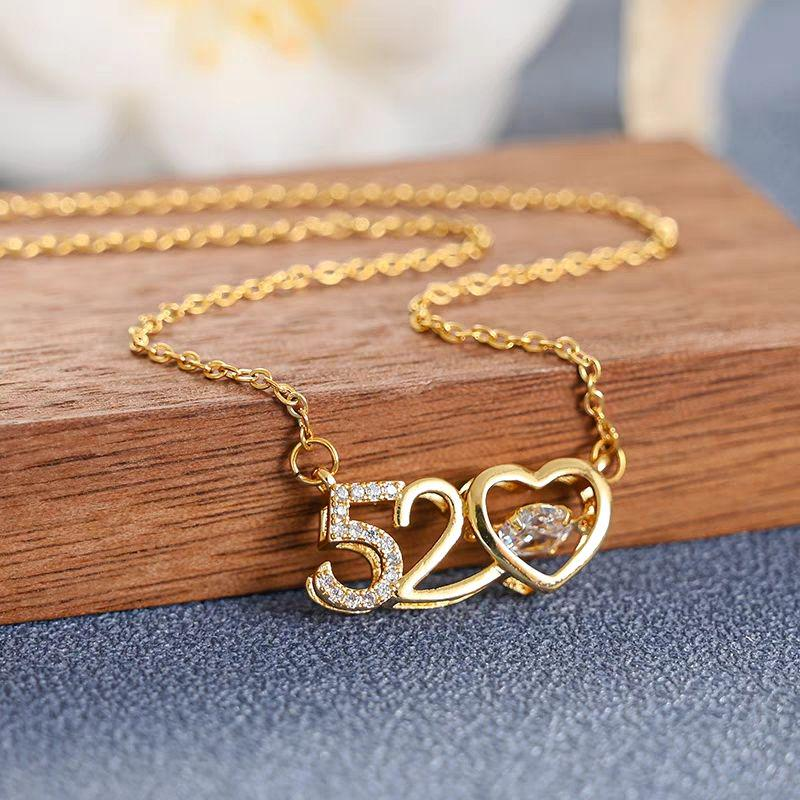 520 Heart Pendant Necklace for Women – Romantic Gold Plated Love Jewelry with Zircon