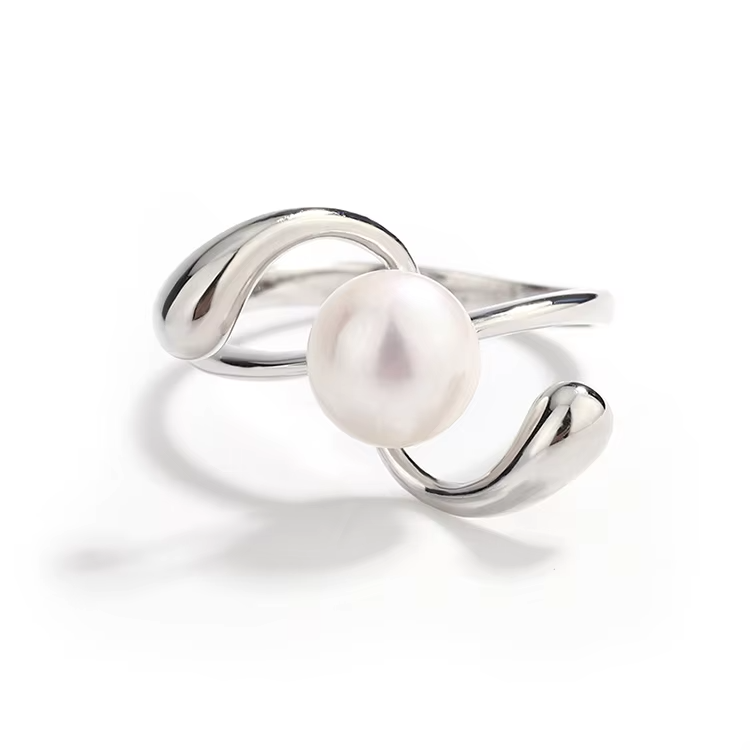 8-8.5mm Natural Freshwater Pearl 925 Sterling Silver Adjustable Ring – Elegant Wedding Jewelry for Women