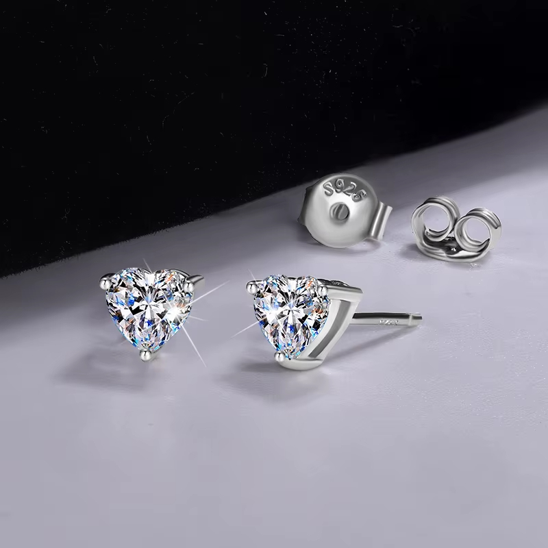925 Silver Heart-Cut CZ Stud Earrings – Elegant Silver Plated Sparkle
