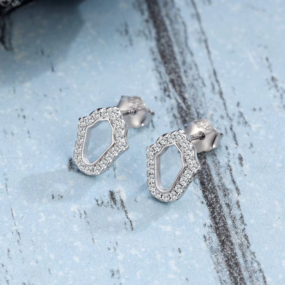 925 Sterling Silver Hollow Geometric Micro-set Zircon Earrings for Women, Simple and High-end, New Chinese-style Earrings, Gift