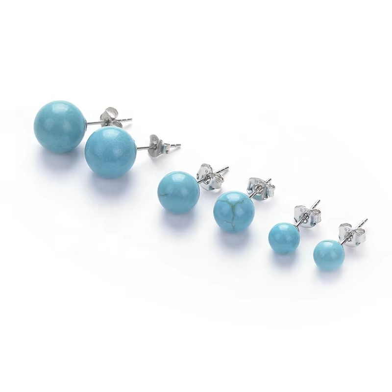 925 Sterling Silver Jewelry 8mm Carnelian Malachite Amethyst Crystal Round Ball Natural Stone Stud Earrings