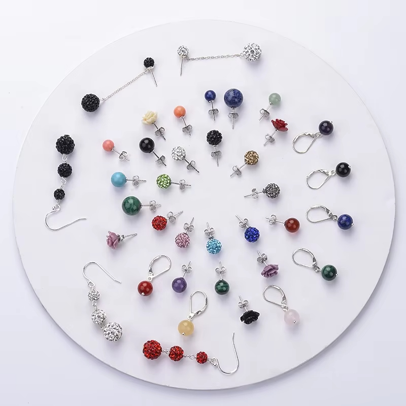 925 Sterling Silver Jewelry 8mm Carnelian Malachite Amethyst Crystal Round Ball Natural Stone Stud Earrings
