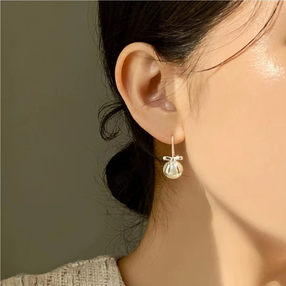 925 Sterling Silver Jewelry Shell Bead Bow Earrings 18k Gold Plated Earring for Women Dropshipping Wholesale