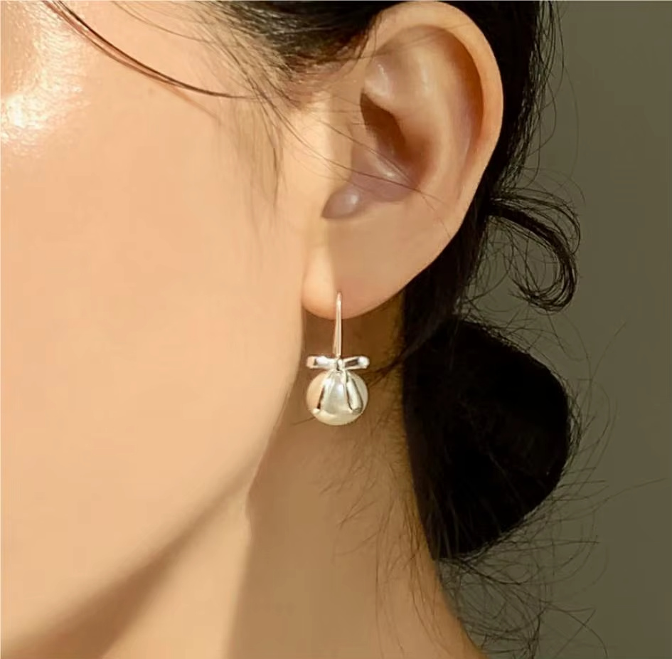 925 Sterling Silver Jewelry Shell Bead Bow Earrings 18k Gold Plated Earring for Women Dropshipping Wholesale