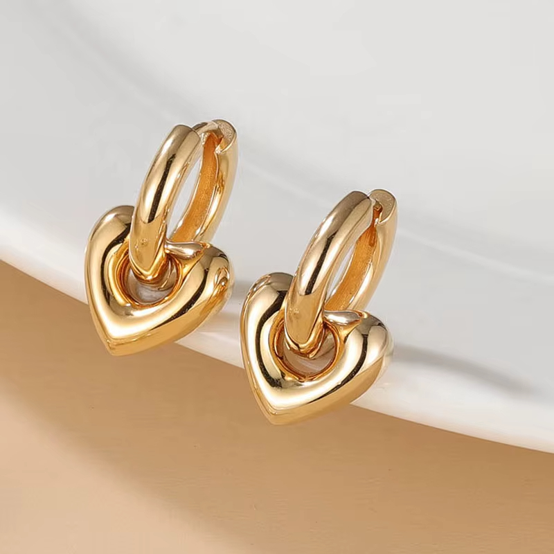 925 Sterling Silver Minimalist Heart-Shaped Frosted Earrings Fashionable Gold-Plated Jewelry Set with Pear Diamond Trendy Style