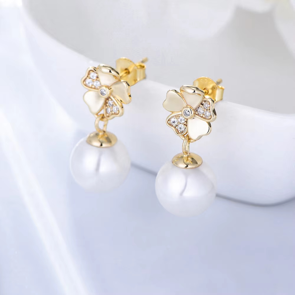925 Sterling Silver Romantic Heart Flower Earrings Zircon Pearl Drop Gold Plated Pearl Hoop for Parties Gifts Engagement Wedding