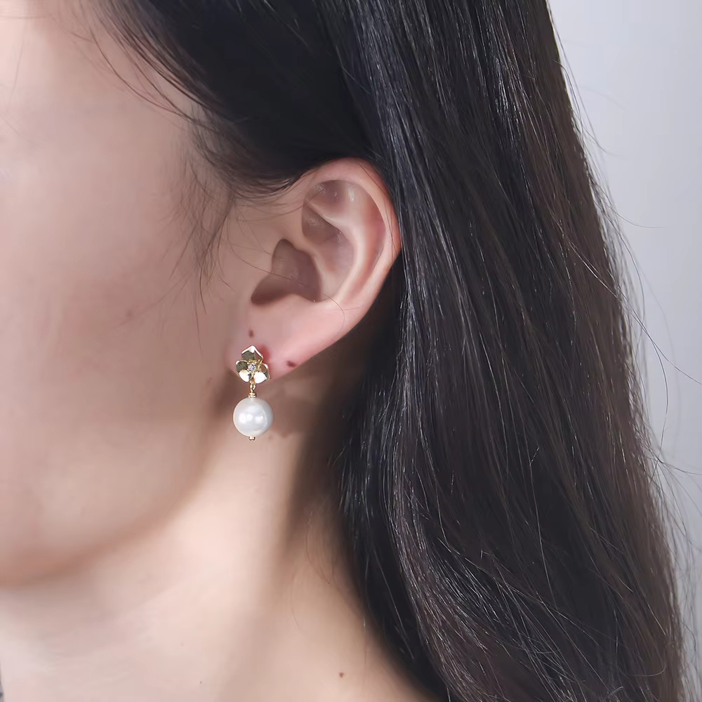 925 Sterling Silver Romantic Heart Flower Earrings Zircon Pearl Drop Gold Plated Pearl Hoop for Parties Gifts Engagement Wedding