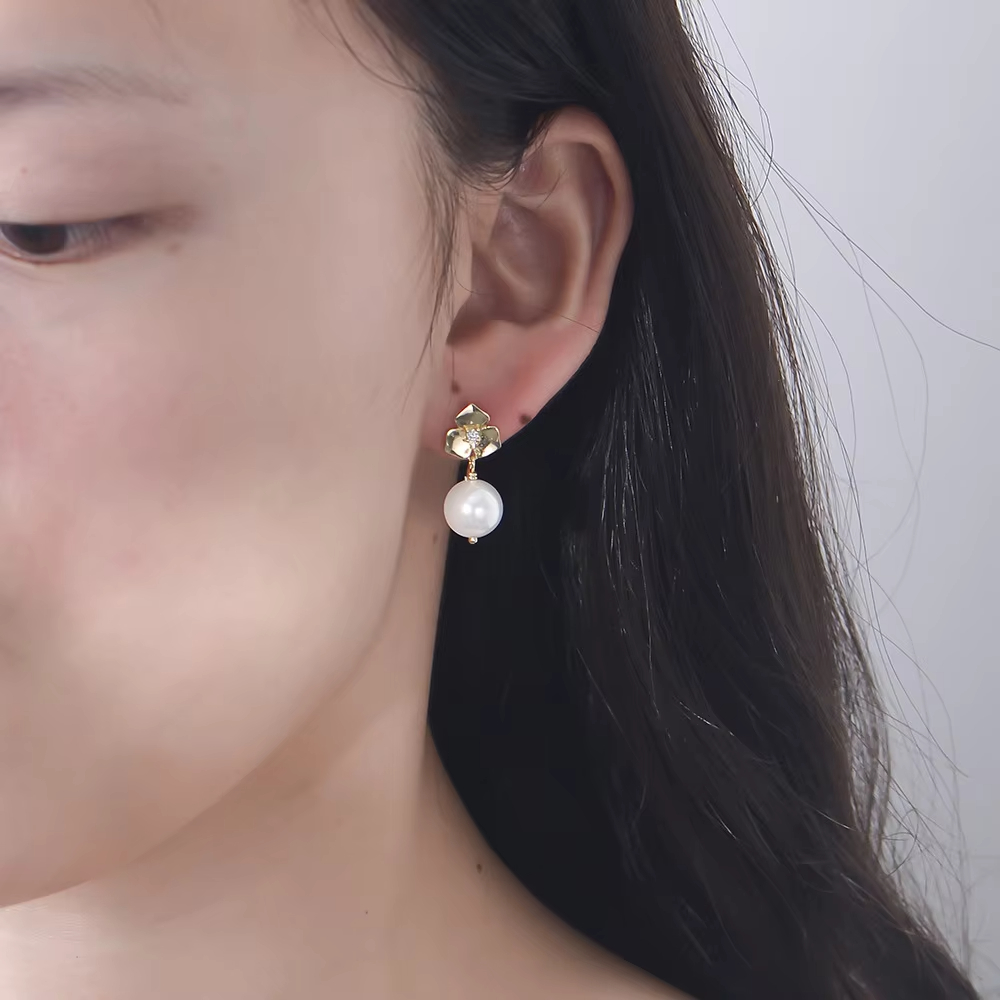 925 Sterling Silver Romantic Heart Flower Earrings Zircon Pearl Drop Gold Plated Pearl Hoop for Parties Gifts Engagement Wedding