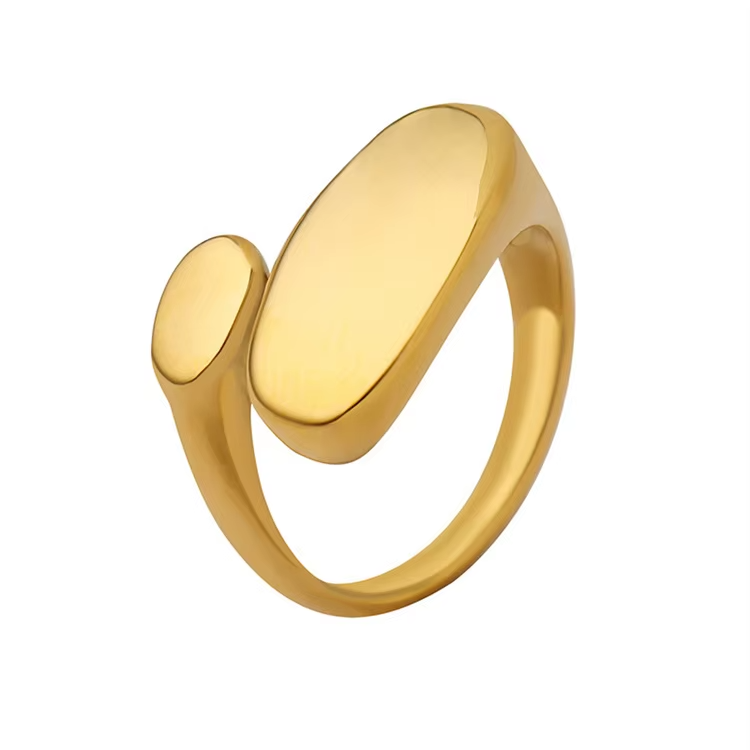 Adjustable Irregular 18k Gold Plated Stainless Steel Casting Ring for Women