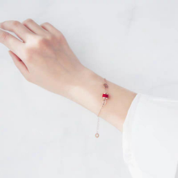 Adjustable Rose Gold Red Bead Chain Bracelet – Minimalist Lucky Charm Jewelry by Geili