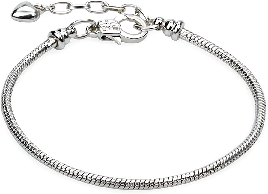Adjustable Silver Snake Chain Bracelet with Heart Charm for Women