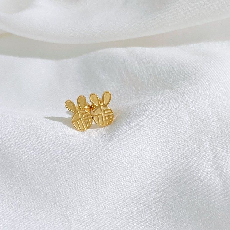 Adorable Bunny 'Luck' Stud Earrings for Girls - Gold-Plated Cute Rabbit Earrings with Engraved Text, Fun Jewelry Gift for Kids, Teens & Women