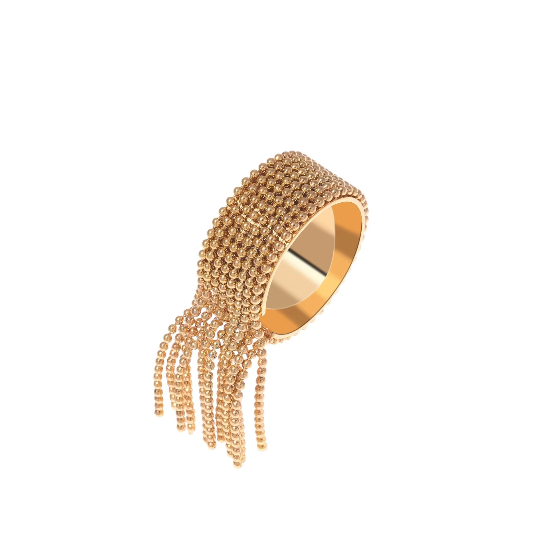 Beaded Tassel Fringe Ring – Wide Band Adjustable 316L Stainless Steel Statement Cocktail Ring for Women