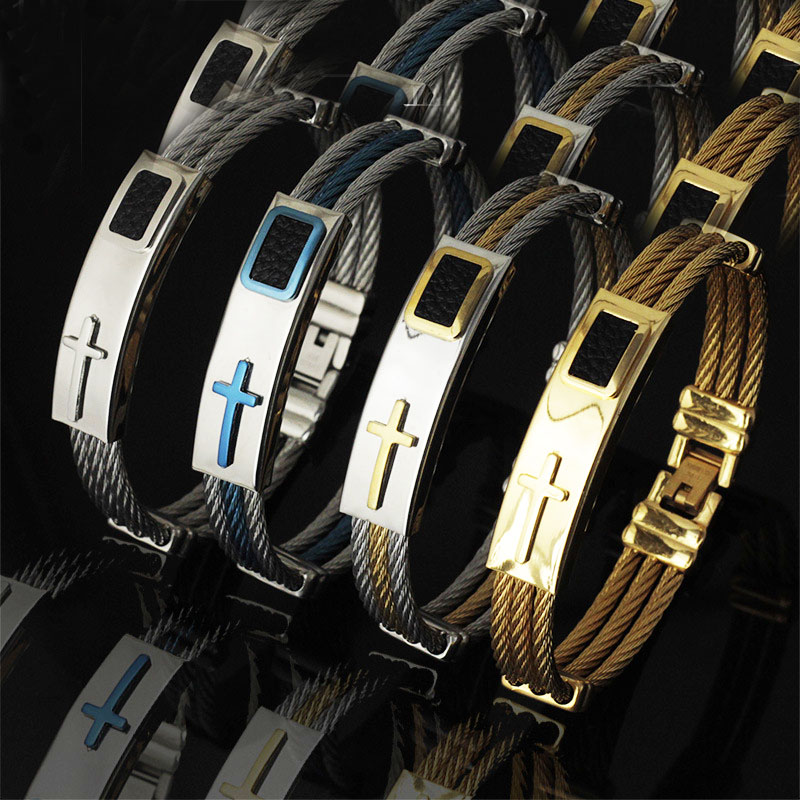 Best Quality Ion Plating Lock Clasp Bracelet Stainless Steel Gold Cross Bangle Bracelet