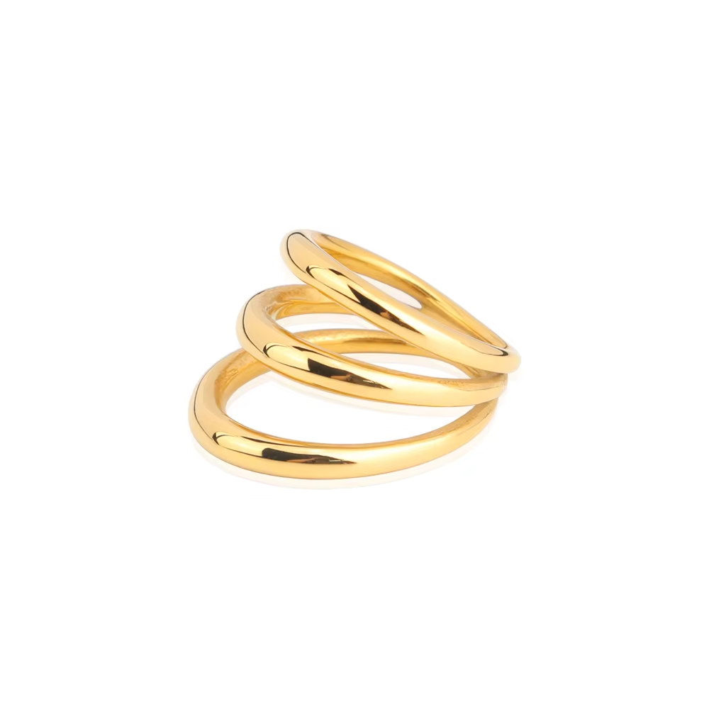 SUMMLY Bold Triple Loop PVD Gold-Plated Stainless Steel Fashion Ring for Women