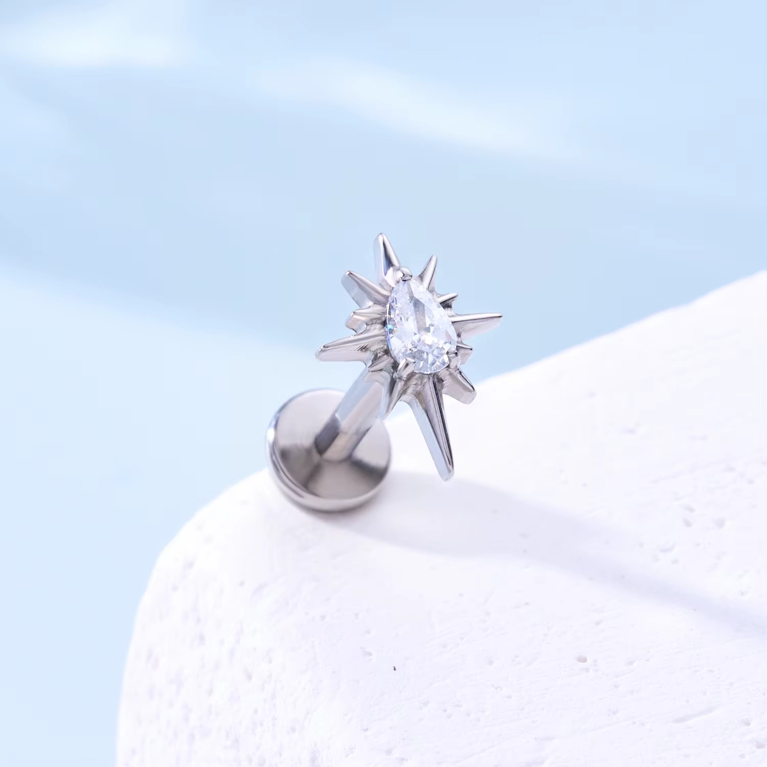 Botanical Cluster Earrings Three Stone Marquise Cut Labret with Internal Thread Body Jewelry for Cartilage Helix Use