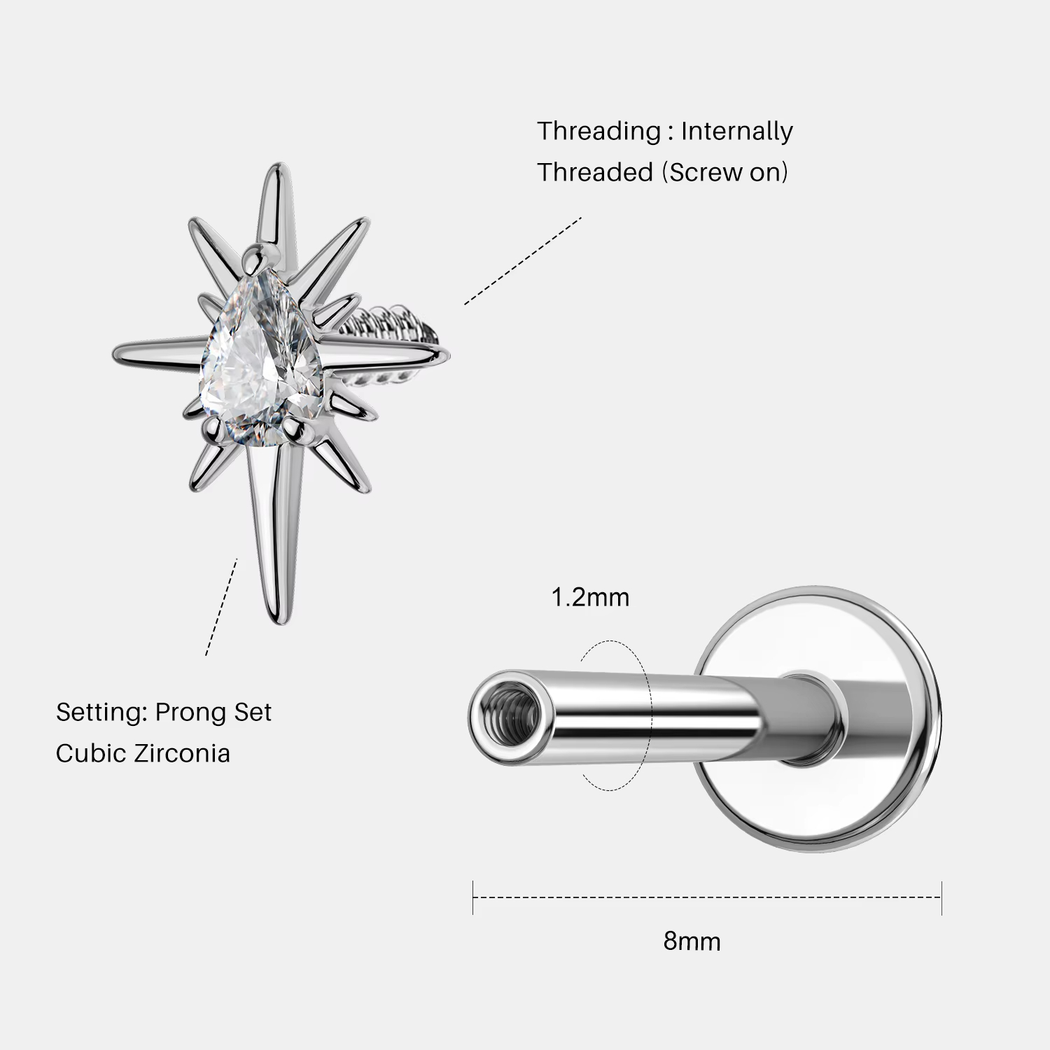 Botanical Cluster Earrings Three Stone Marquise Cut Labret with Internal Thread Body Jewelry for Cartilage Helix Use