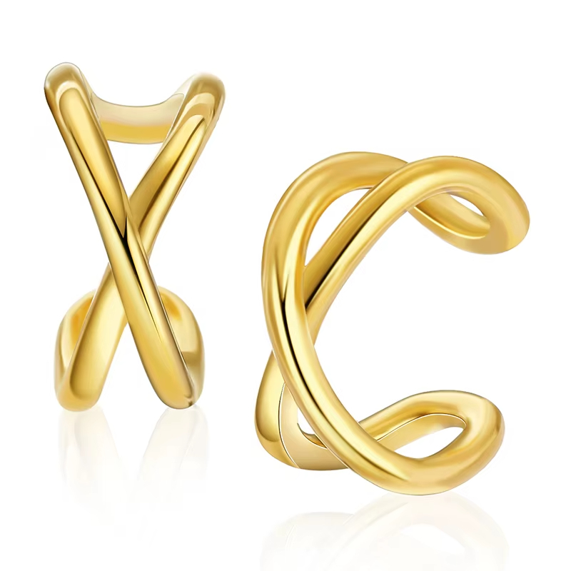 Brass 18K Gold Small Minimalist Delicate Jewelry Ear Cuff Gold Earrings for Women Non Pierced Cartilage Clip on Open Wrap Hoop