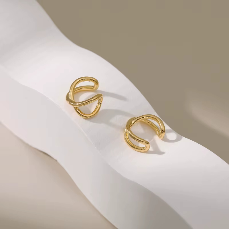Brass 18K Gold Small Minimalist Delicate Jewelry Ear Cuff Gold Earrings for Women Non Pierced Cartilage Clip on Open Wrap Hoop