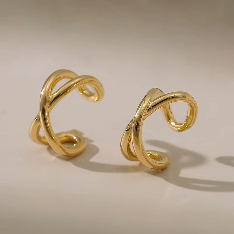 Brass 18K Gold Small Minimalist Delicate Jewelry Ear Cuff Gold Earrings for Women Non Pierced Cartilage Clip on Open Wrap Hoop