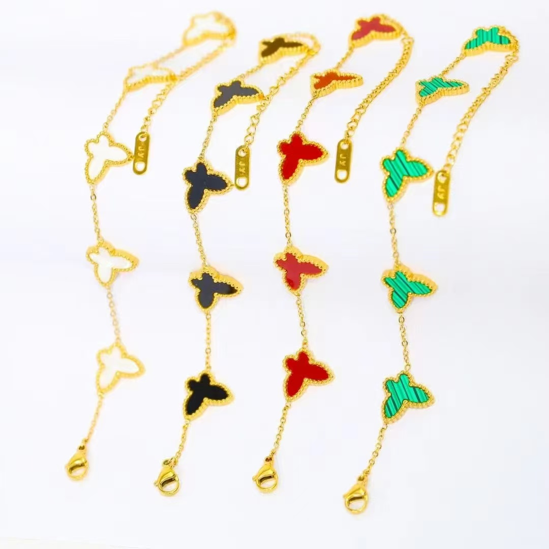 Butterfly Bracelet Gold Chain Multicolor Inlay Jewelry - Fashion Charm Bracelets for Women Girls - Van Cleef Style Elegant Gift