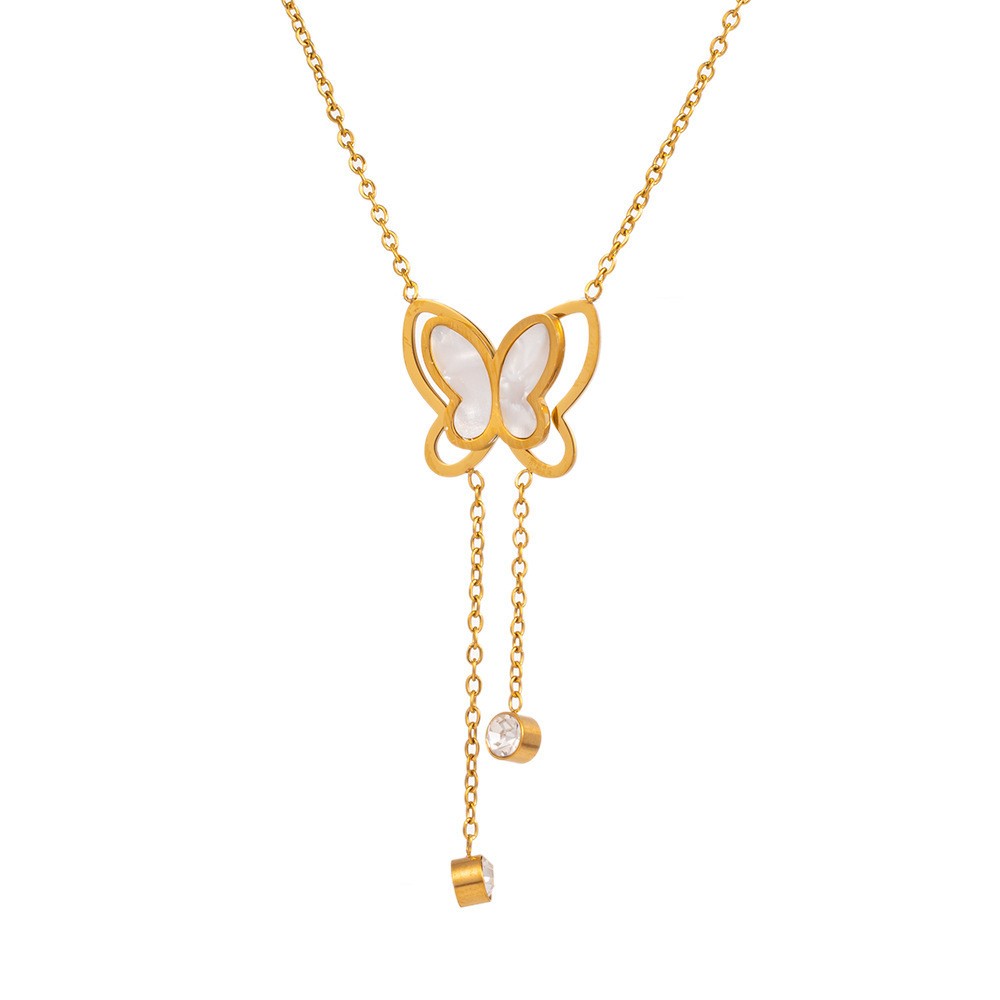 Butterfly Pendant Chain Jewelry with Tassel Crystals – Elegant Gold Bracelet Necklace for Women
