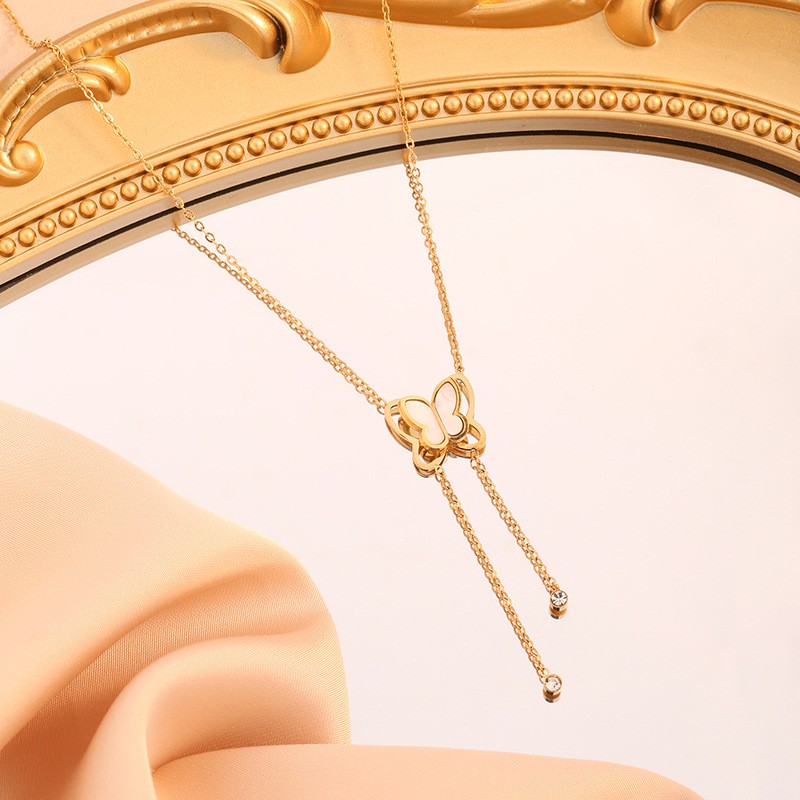 Butterfly Pendant Chain Jewelry with Tassel Crystals – Elegant Gold Bracelet Necklace for Women