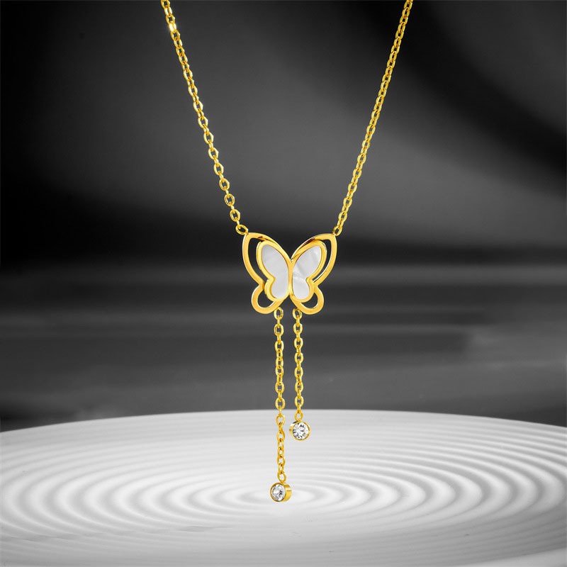 Butterfly Pendant Chain Jewelry with Tassel Crystals – Elegant Gold Bracelet Necklace for Women