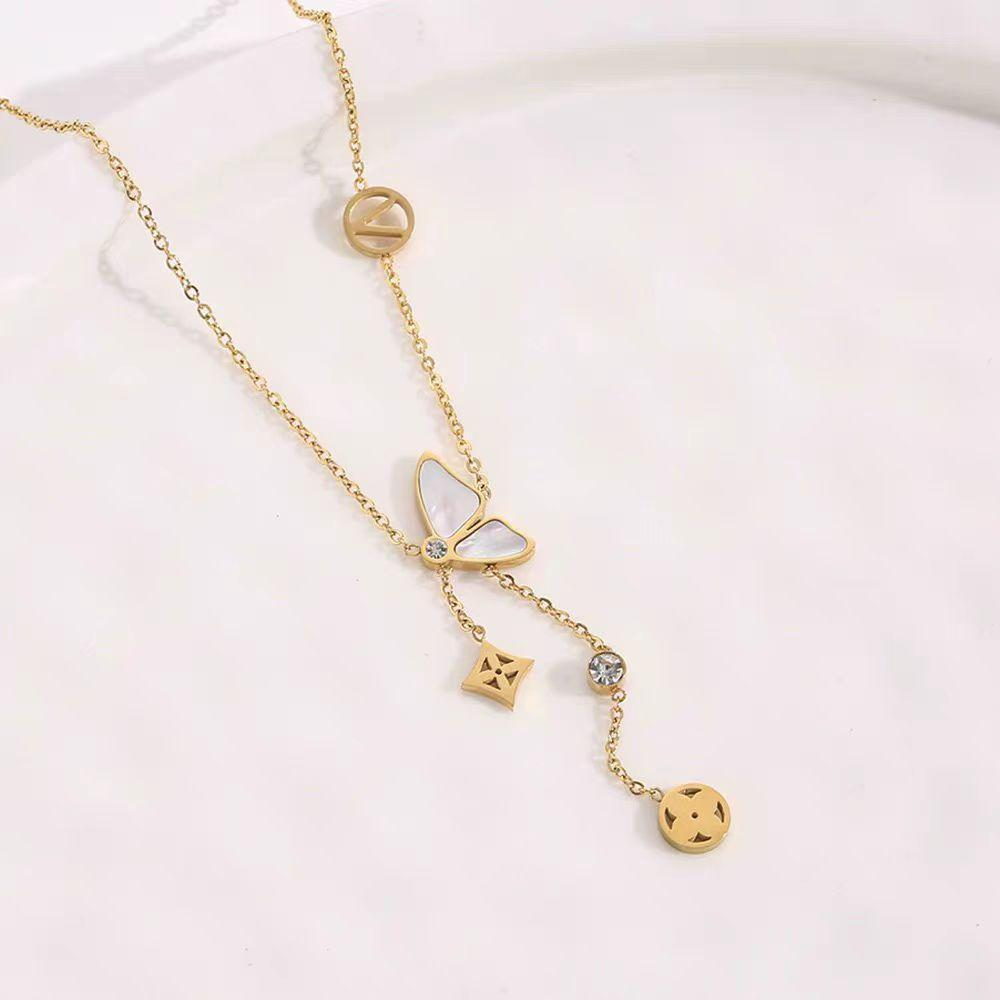 Butterfly & Star Charm Gold Necklace – Elegant Multi-Pendant Y Necklace for Women