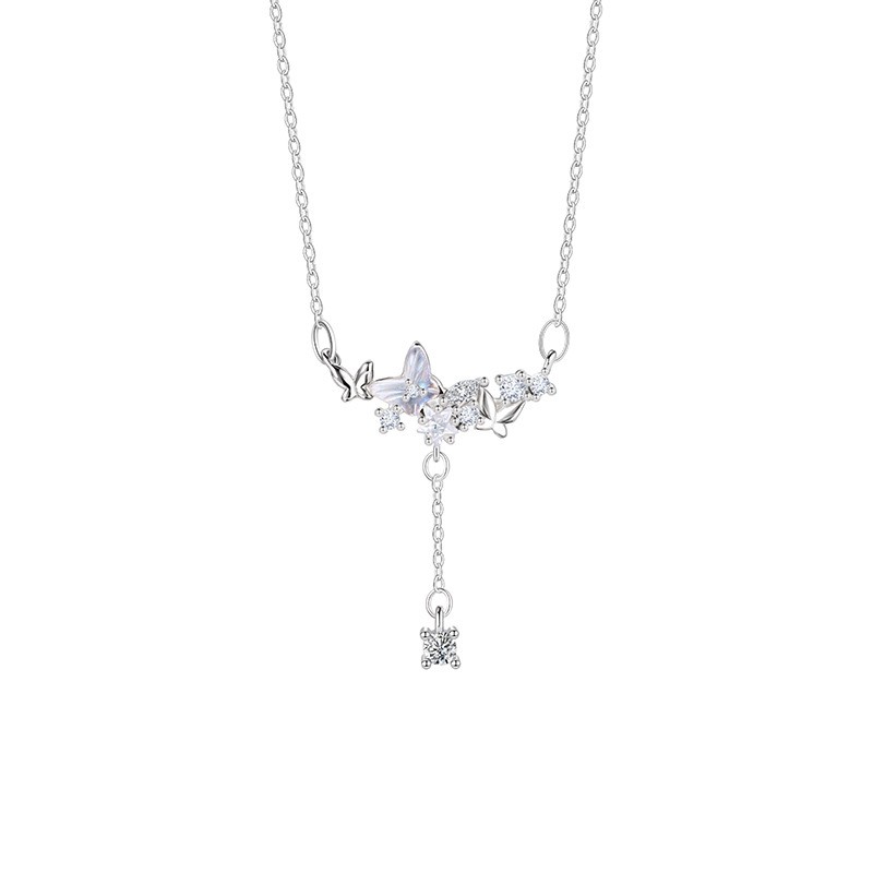 Butterfly Star Tassel Zircon Necklace for Women – Cute Stainless Steel Clavicle Pendant Necklace
