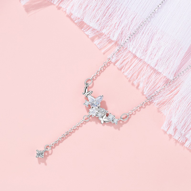 Butterfly Star Tassel Zircon Necklace for Women – Cute Stainless Steel Clavicle Pendant Necklace