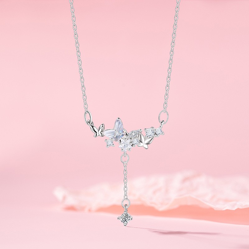 Butterfly Star Tassel Zircon Necklace for Women – Cute Stainless Steel Clavicle Pendant Necklace