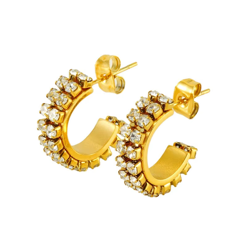 C-Shaped Prong-Set Diamond Earrings 18K Gold Plated Earrings Instagram Elegant Jewelry for Women