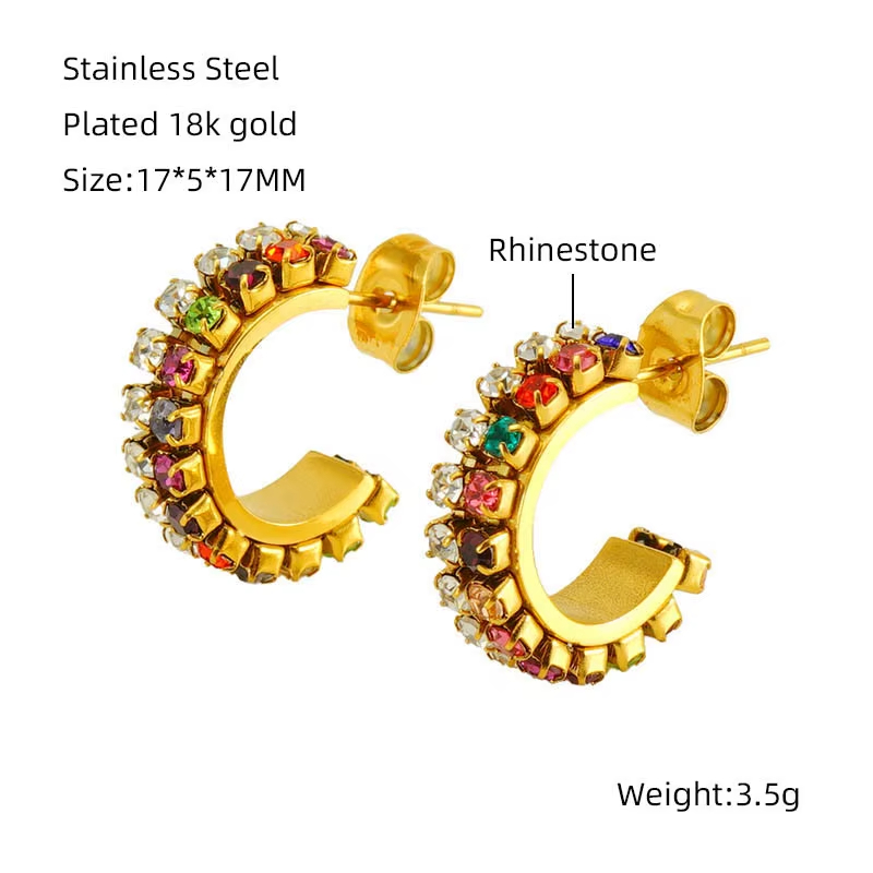 C-Shaped Prong-Set Diamond Earrings 18K Gold Plated Earrings Instagram Elegant Jewelry for Women