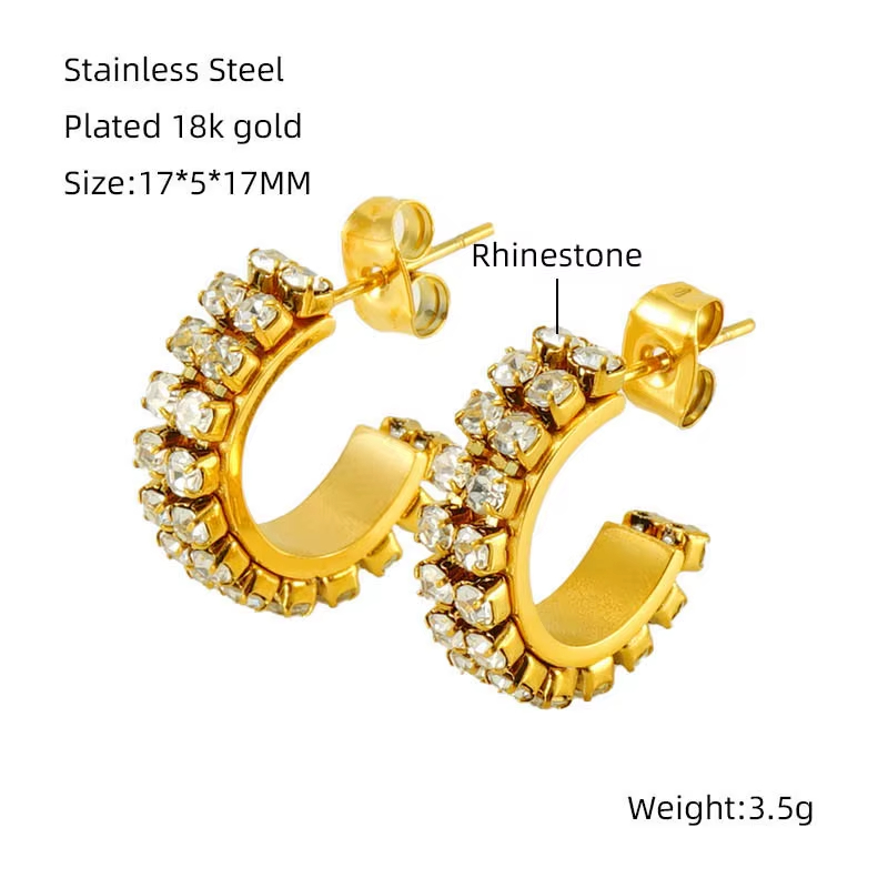 C-Shaped Prong-Set Diamond Earrings 18K Gold Plated Earrings Instagram Elegant Jewelry for Women