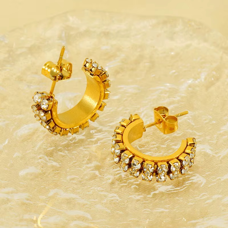 C-Shaped Prong-Set Diamond Earrings 18K Gold Plated Earrings Instagram Elegant Jewelry for Women