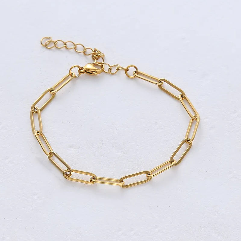 Chain Acero Inoxidable 18K Gold Plated Paperclip Chain Stainless Steel Bracelets